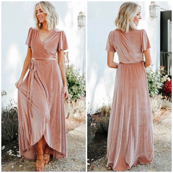 Baltic Born Dresses & Skirts - NWT Baltic Born Andi Dress 3X Ribbed Velvet Wrap Dress Champagne Bridesmaid